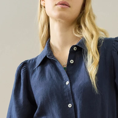 Women's Linen Shirt Dress in Navy | Women's Dresses| Brora