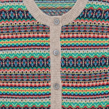 Aqua Cashmere Fair Isle Cashmere Cardigan Gray Size Large