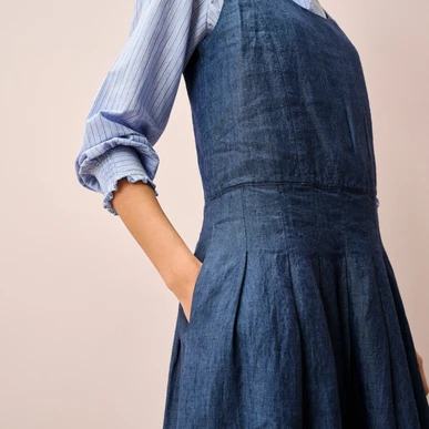 Cross Weave Linen Pinafore in Indigo | Brora Sale