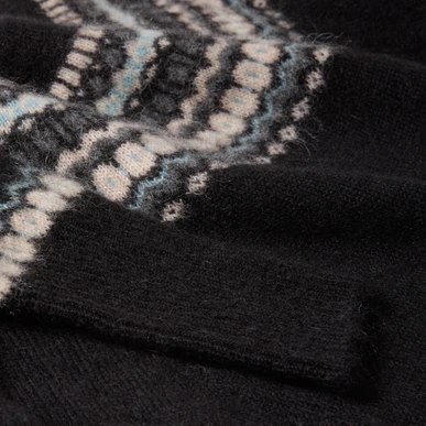 Alpaca Fair Isle Yoke Jumper in Black | Brora Clearance