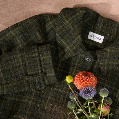 Harris Tweed Check Coat in Forest | Womenswear | Brora