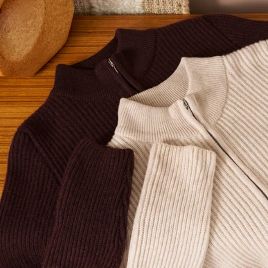 Cashmere Ribbed Zip Cardigan in Malt | Brora Clearance