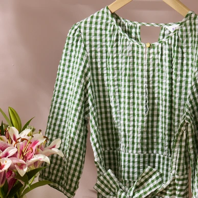 Cotton Gingham Dress in Nettle | Womenswear | Brora Fashion