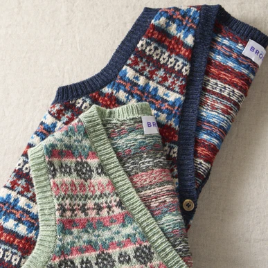 Wool Fair Isle Sleeveless Cardigan in Navy | Brora Clearance