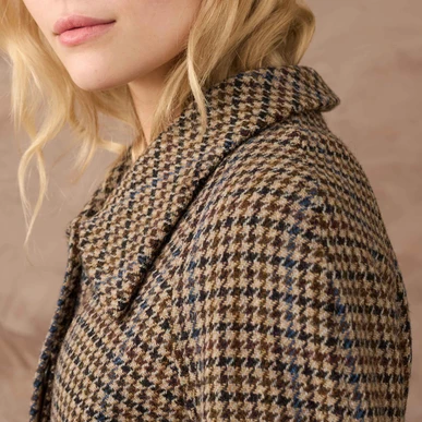 Harris Tweed Swing Coat in Walnut & Navy | Brora Sale