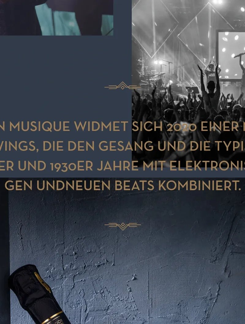 Screenshot of intro text, overlapping with concert images