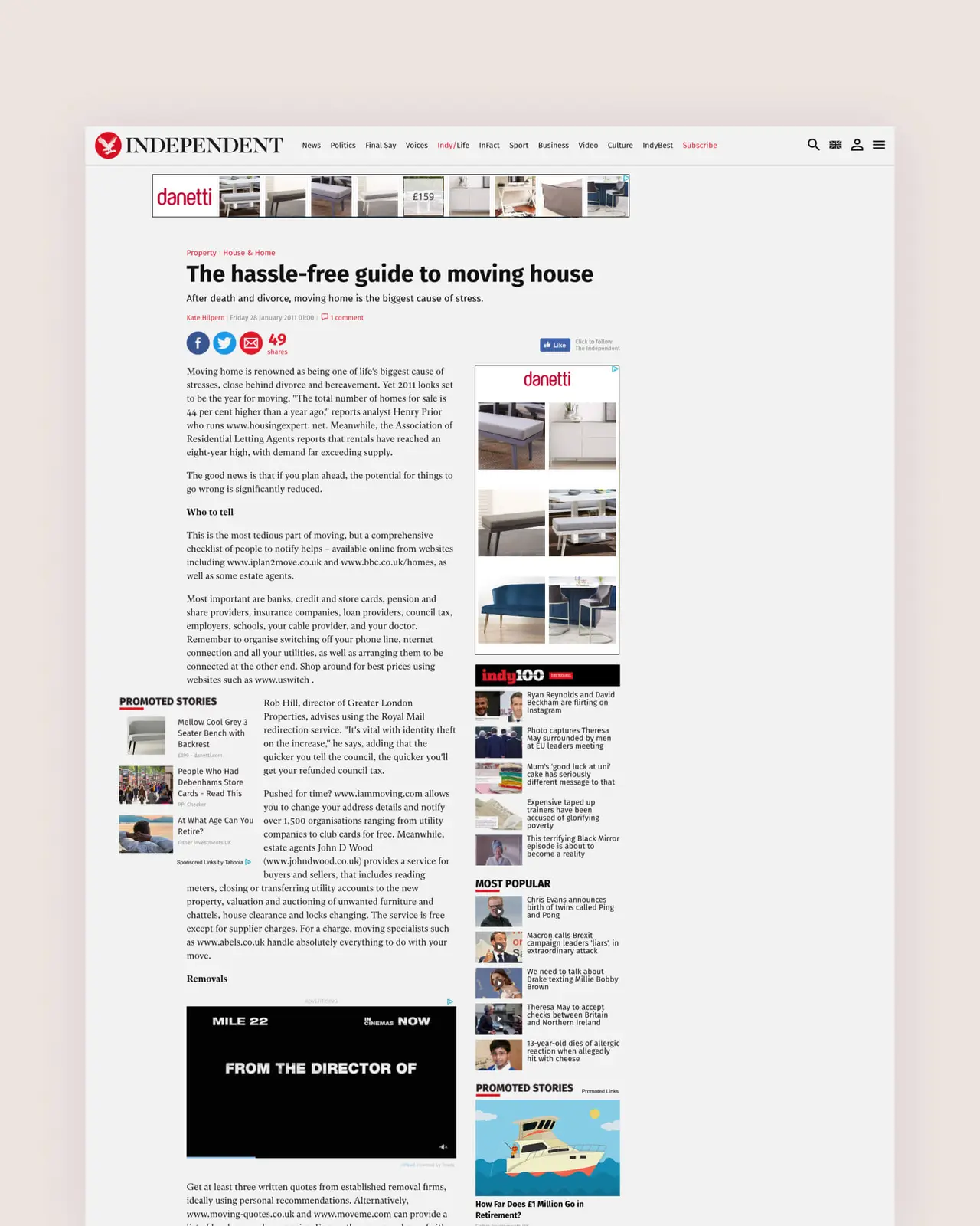 Independent webpage featuring Danetti Display Advertising