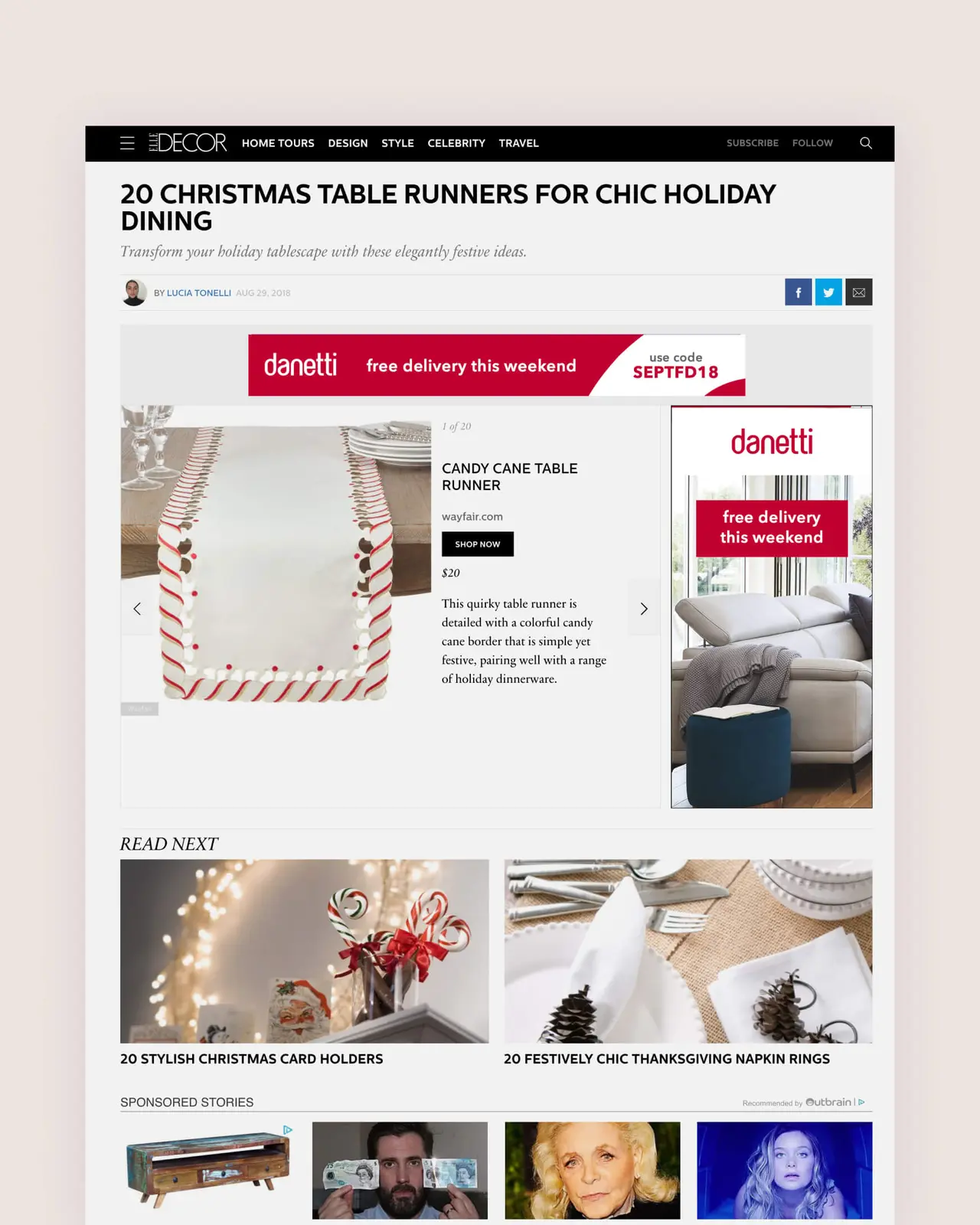 Decor webpage featuring Danetti Display Advertising
