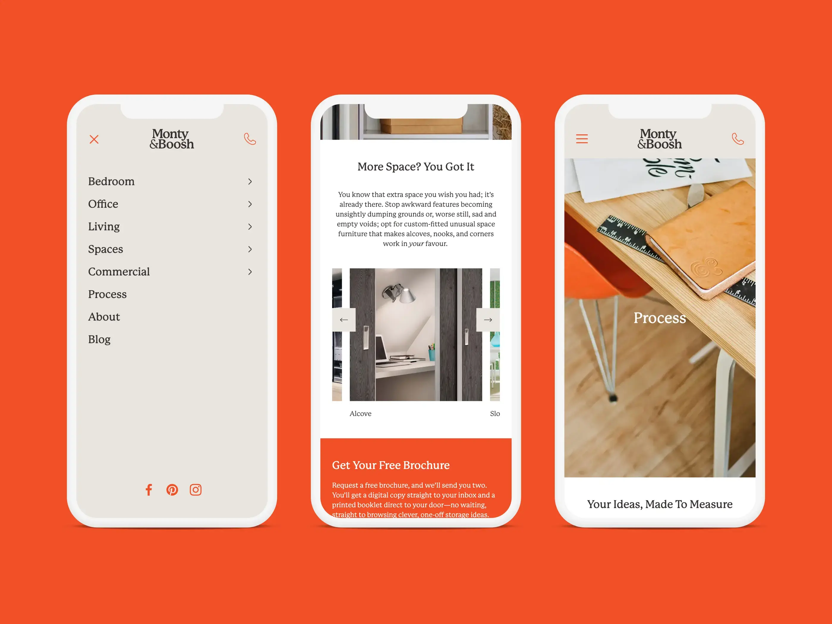 Monty and Boosh mobile responsive website development showing navigation and mobile page layouts