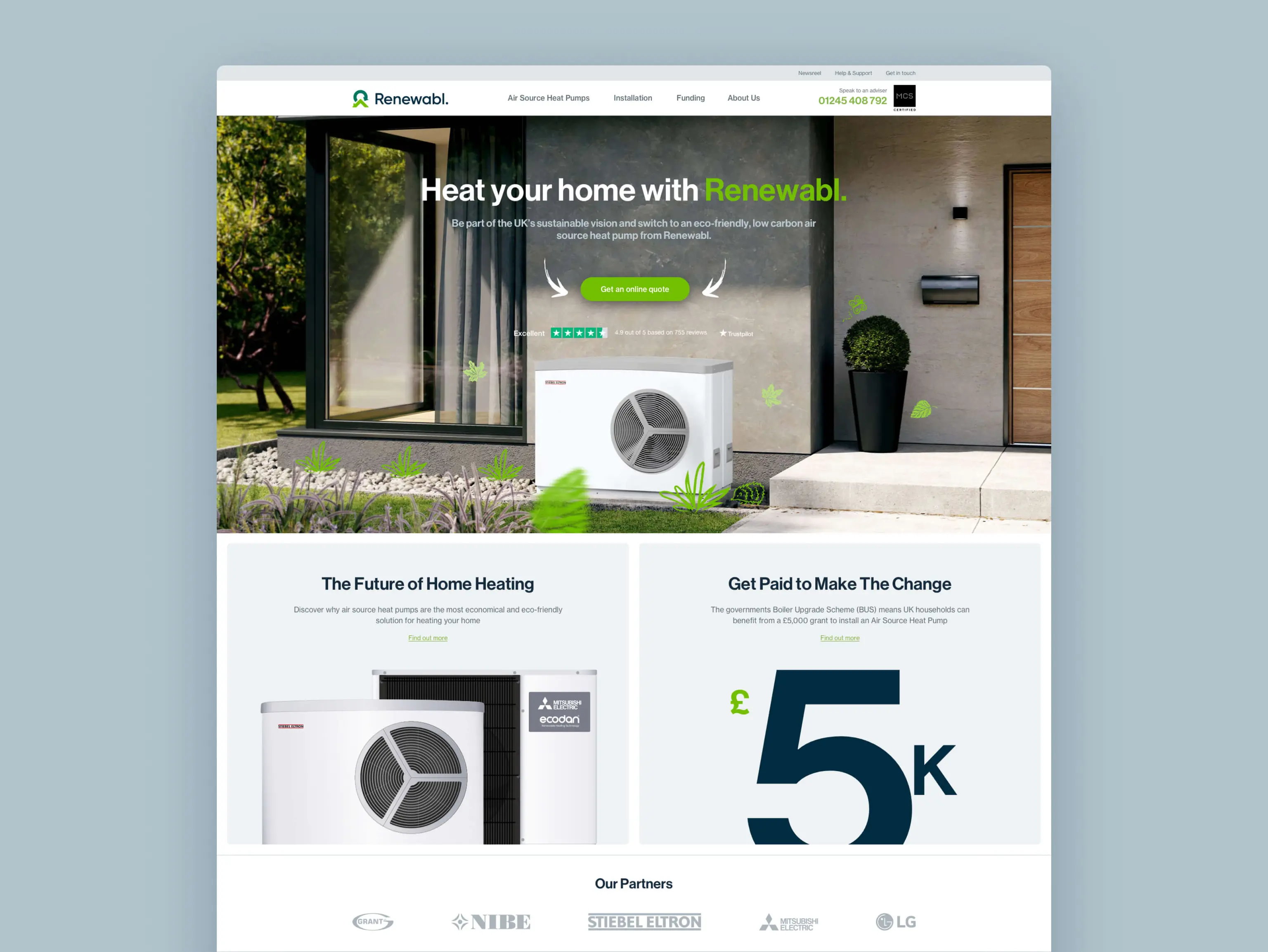 Renewable energy website homepage design for Renewabl