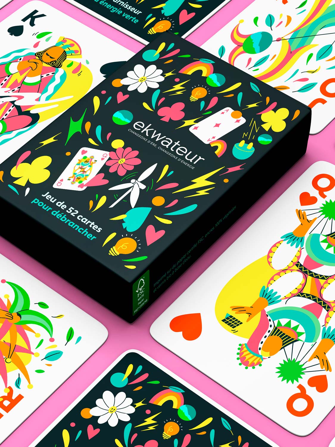 Bee Happy accompagne Ekwateur dans la création d’un jeu de cartes illustré, décalé et fabriqué, 100% made in France.