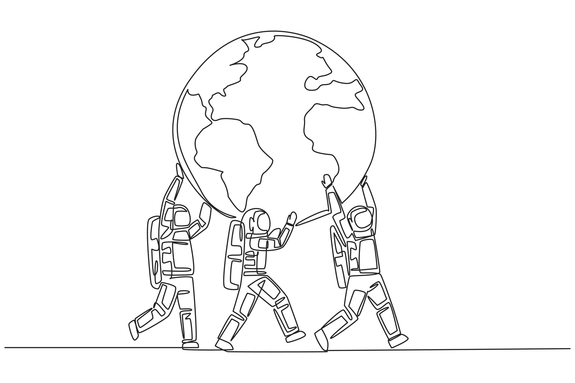 vecteezy_single one line drawing group of astronauts working together_