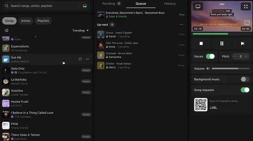 Song search and trending lists in Singa Pro