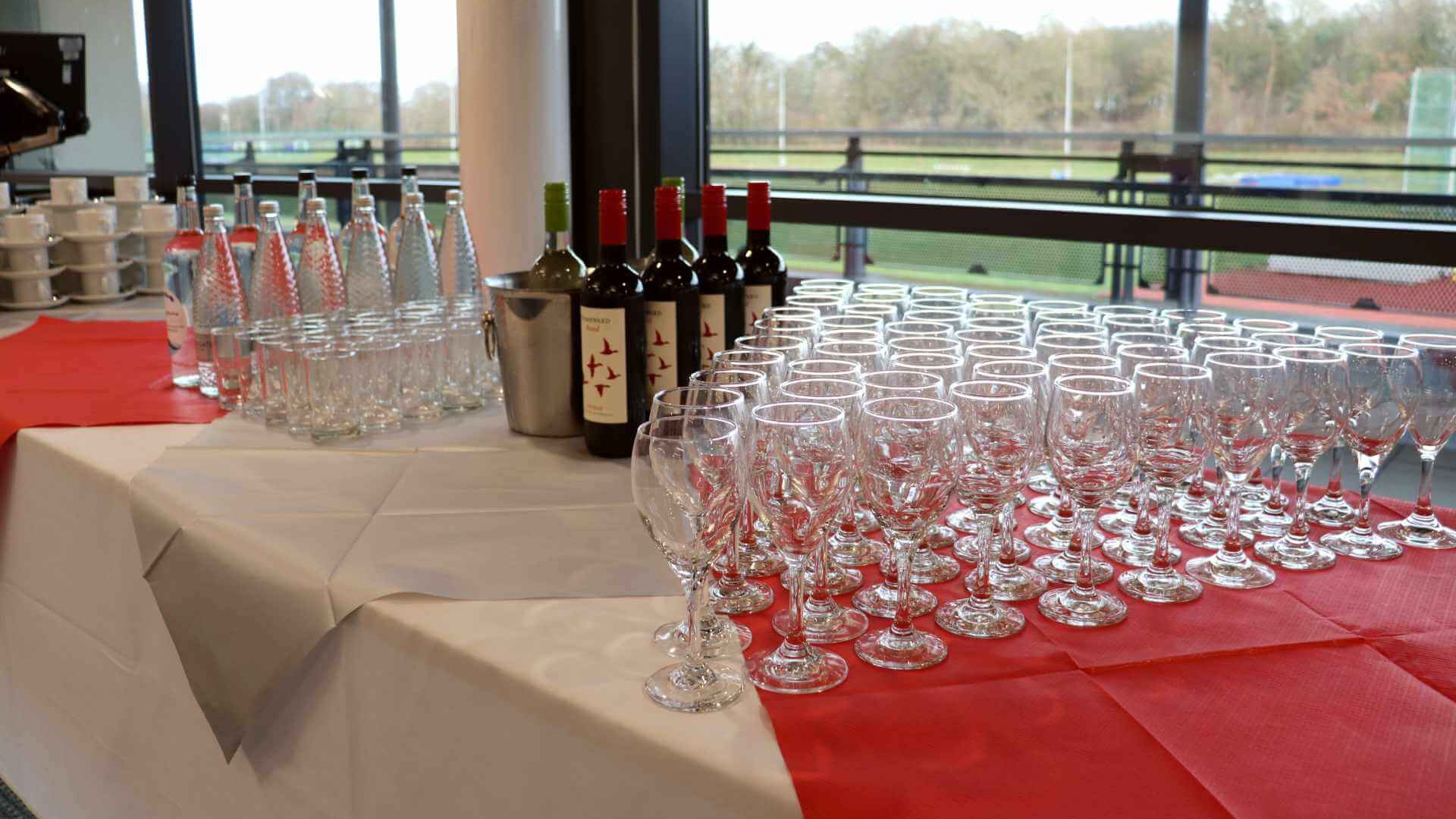 Drinks set up on a table at the Sportspark