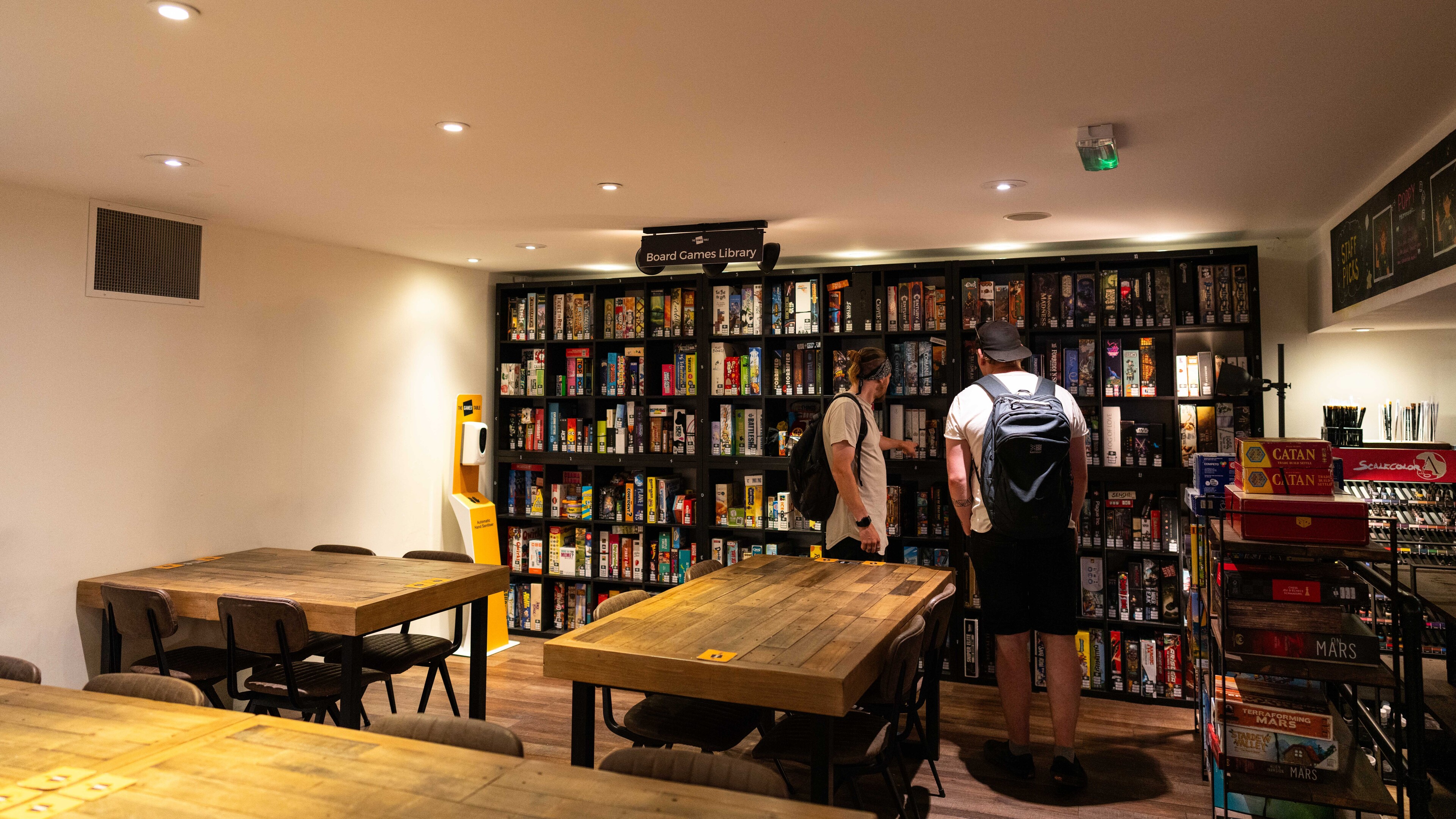 Shelves of board games at the Games Table in Norwich