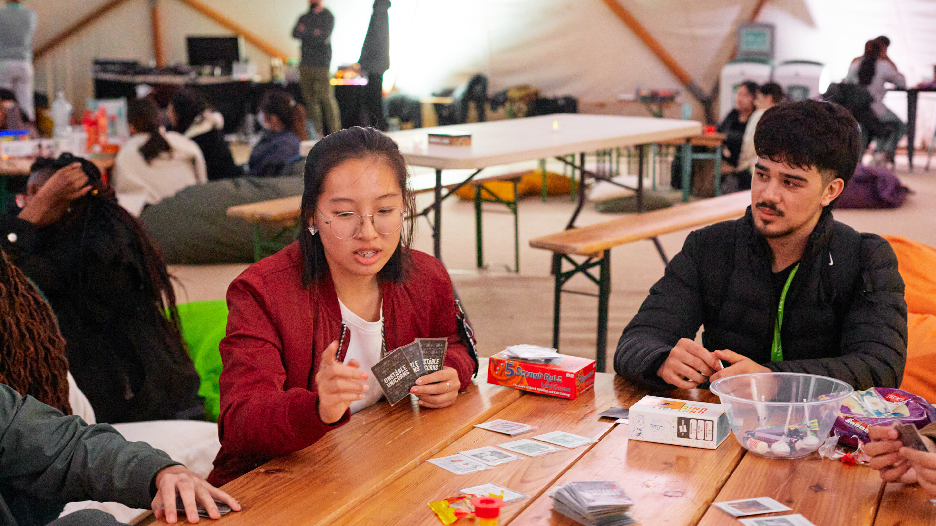 Students playing a card game