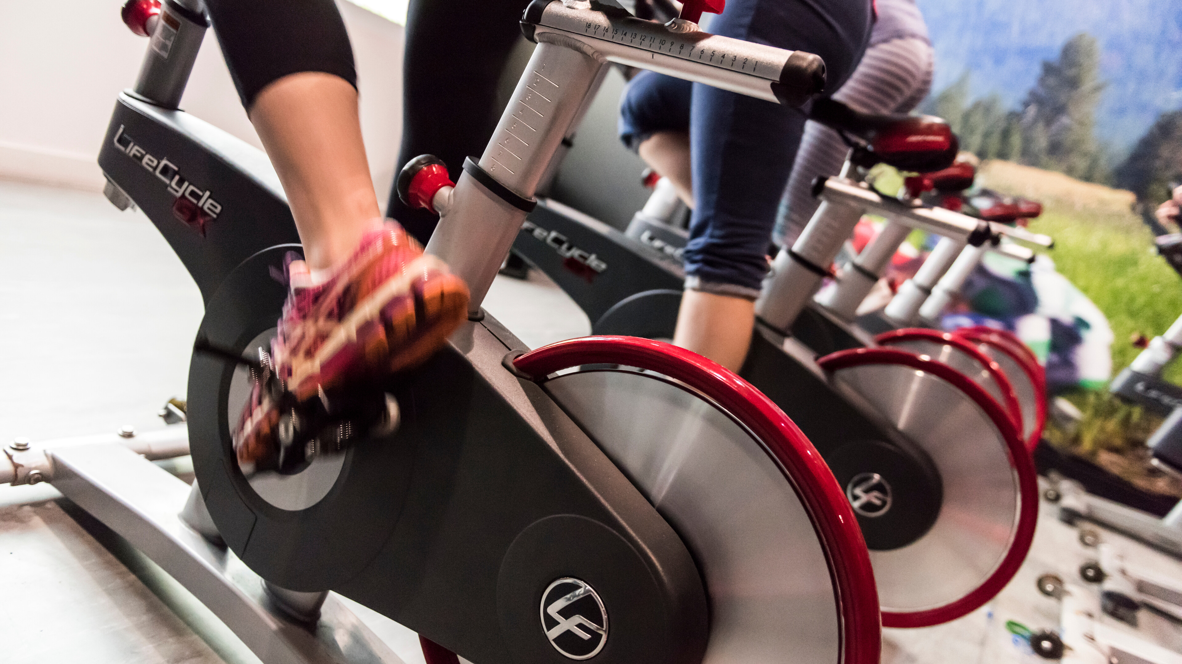 Gym users at a spin class