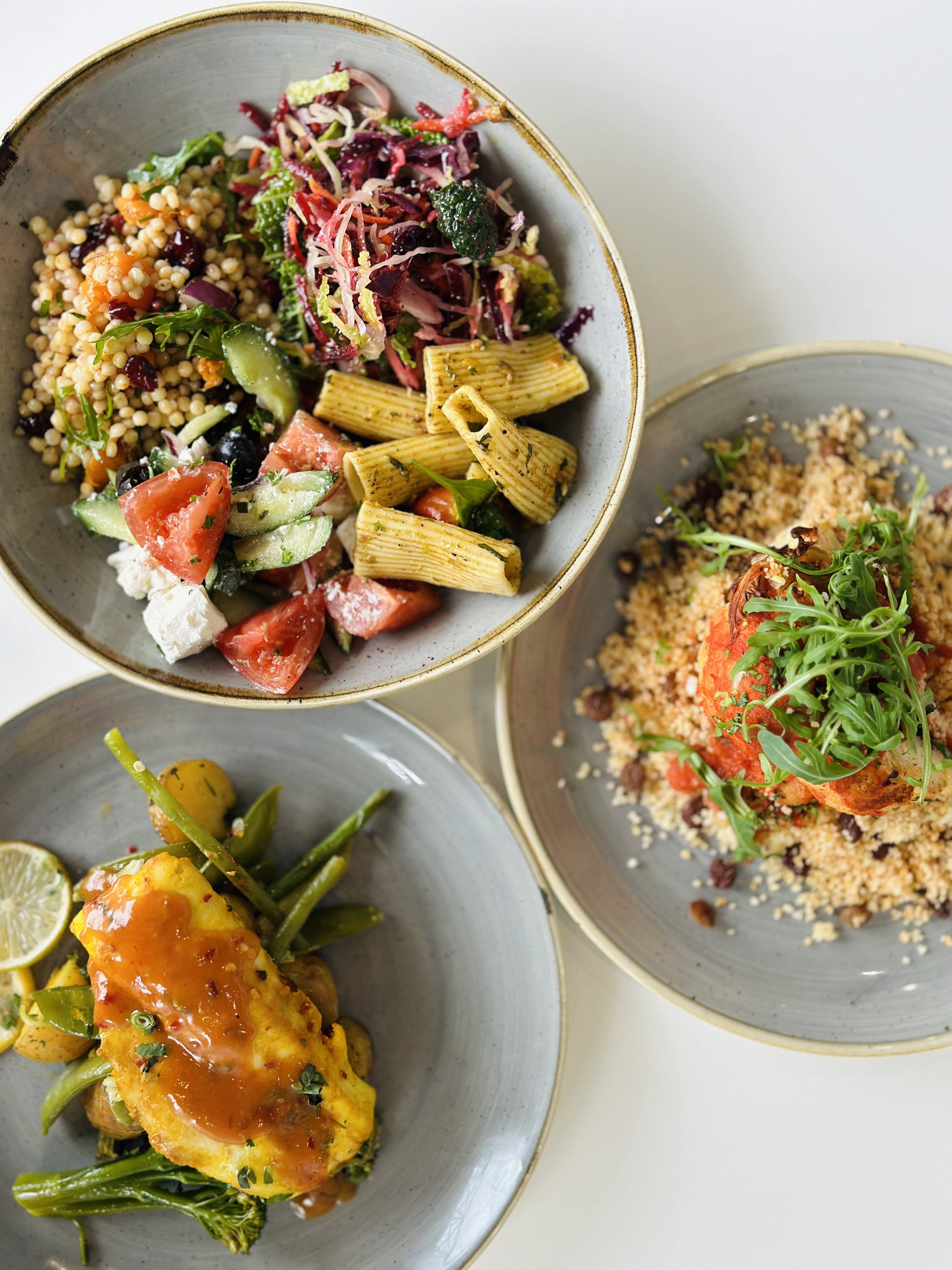 3 plates of food from the Modern Life Cafe.