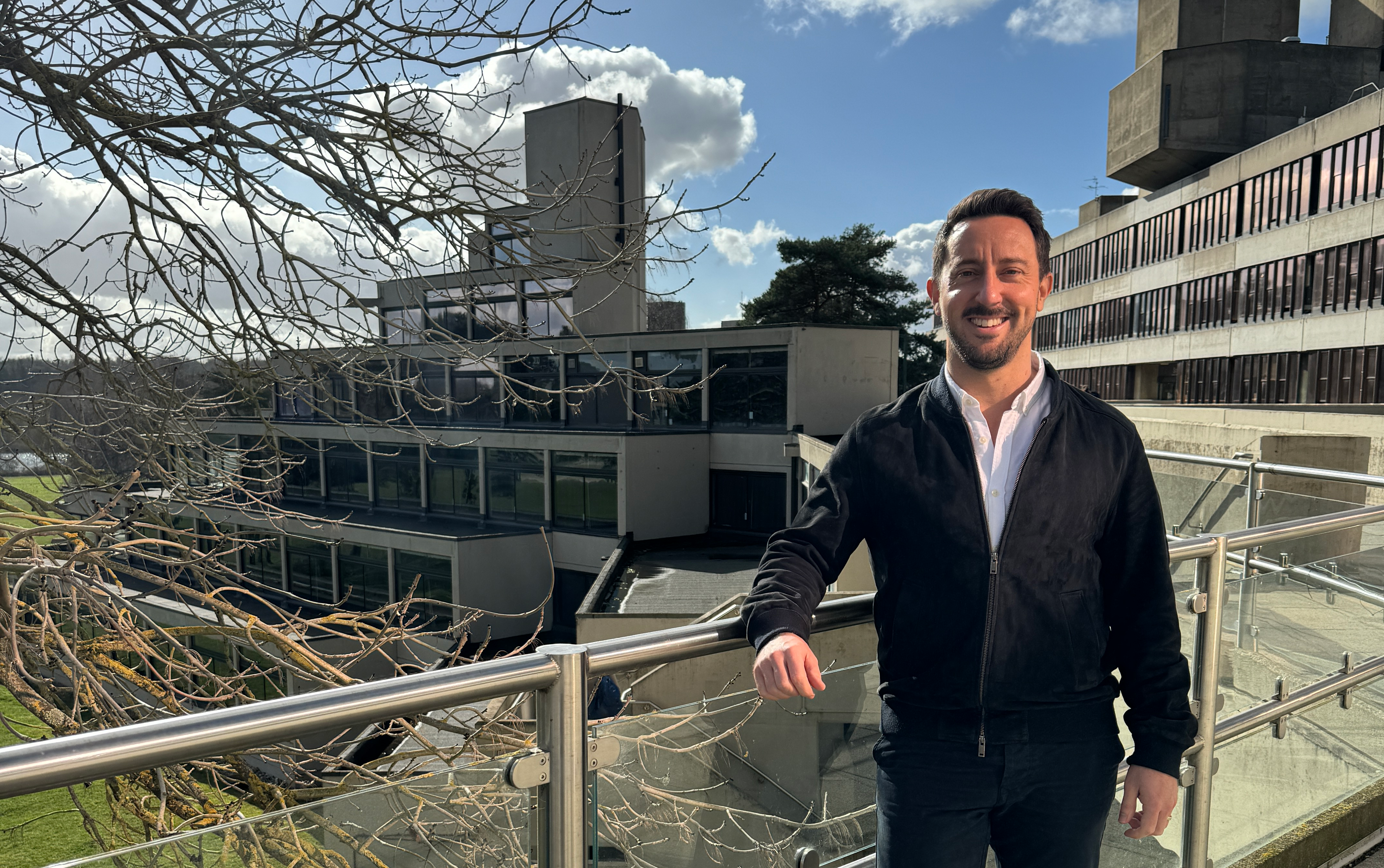Bob Goodson outside Norfolk Terrace, UEA Campus