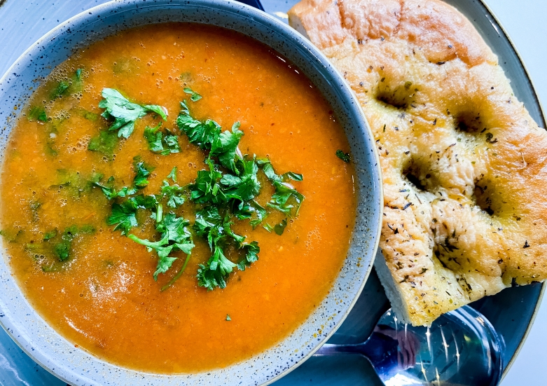 Soup with bread at Modern Life Cafe