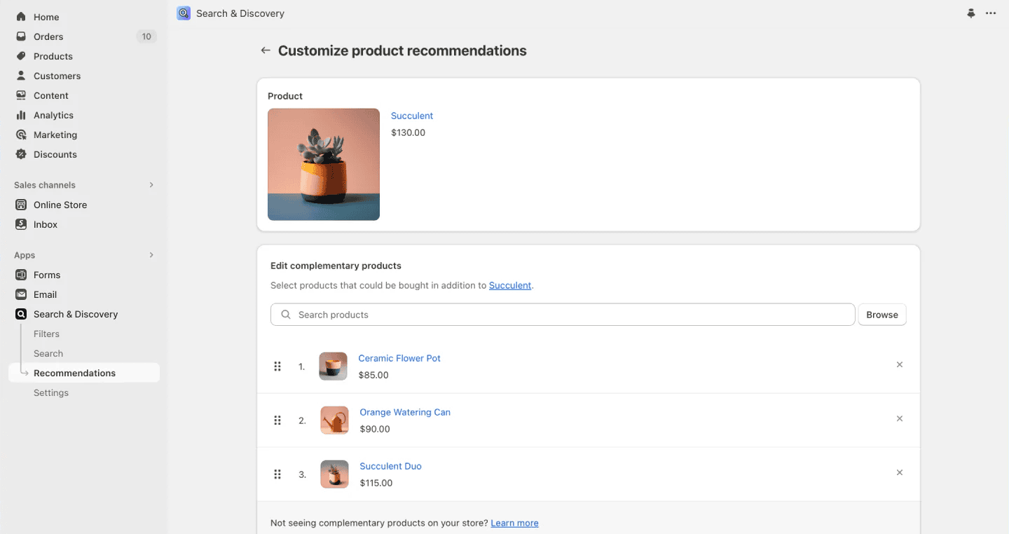 shopify store search - customize product recomendations