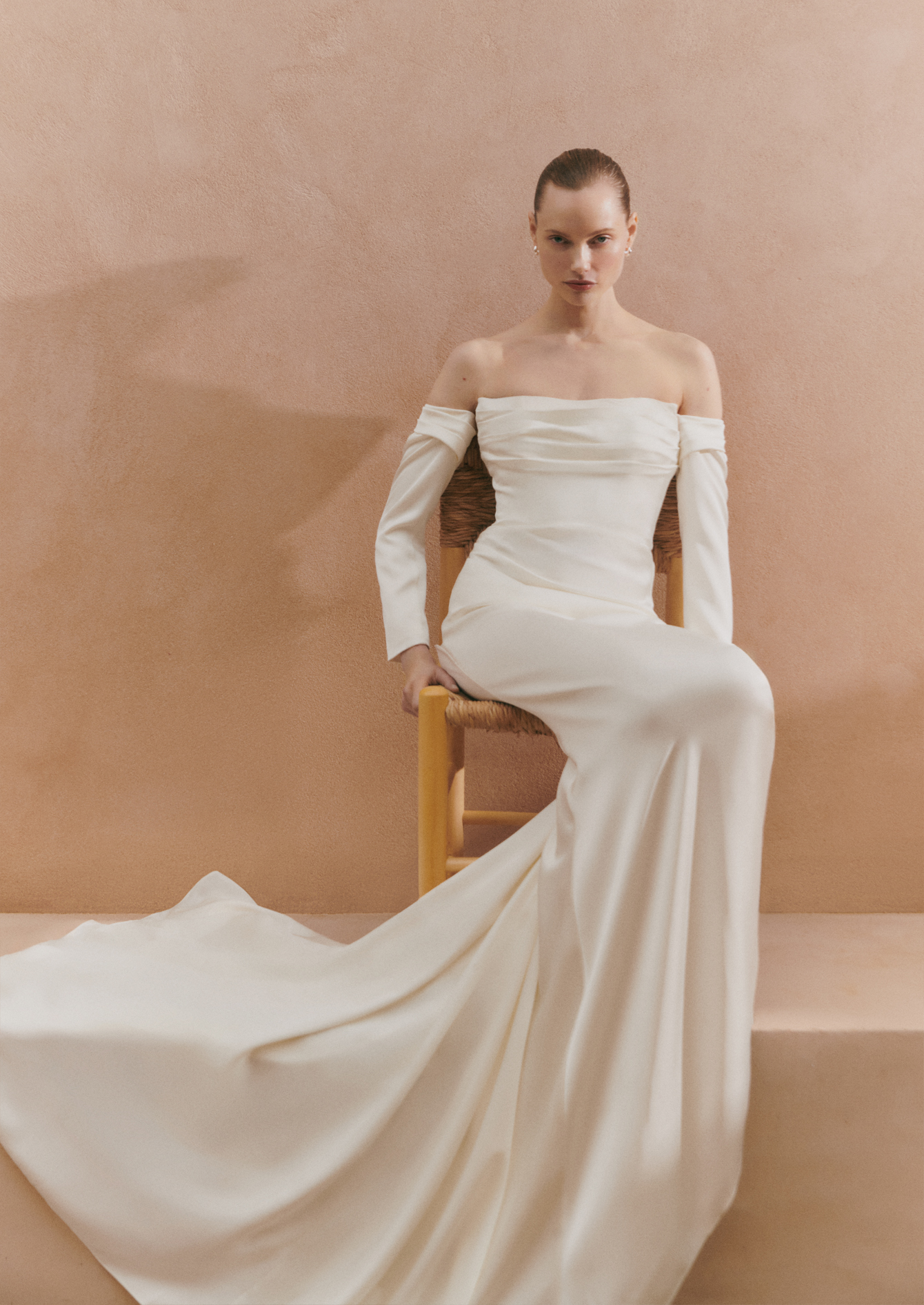 chinese dress ladies A-Line Satin Tulle Midi Wedding Dresses Long Sleeves V-Neck Beaded Engagement Dress COCOMELODY CW3389, 20 Days / Ivory / US16-UK18-EUR46 main image 0