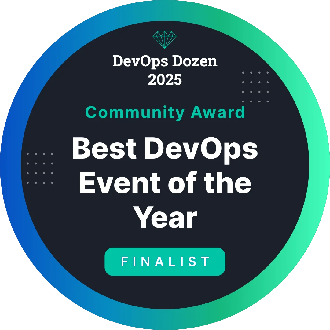 A badge for the DevOps Dozen 2025 Community Award: Best DevOps Event of the Year (Finalist).