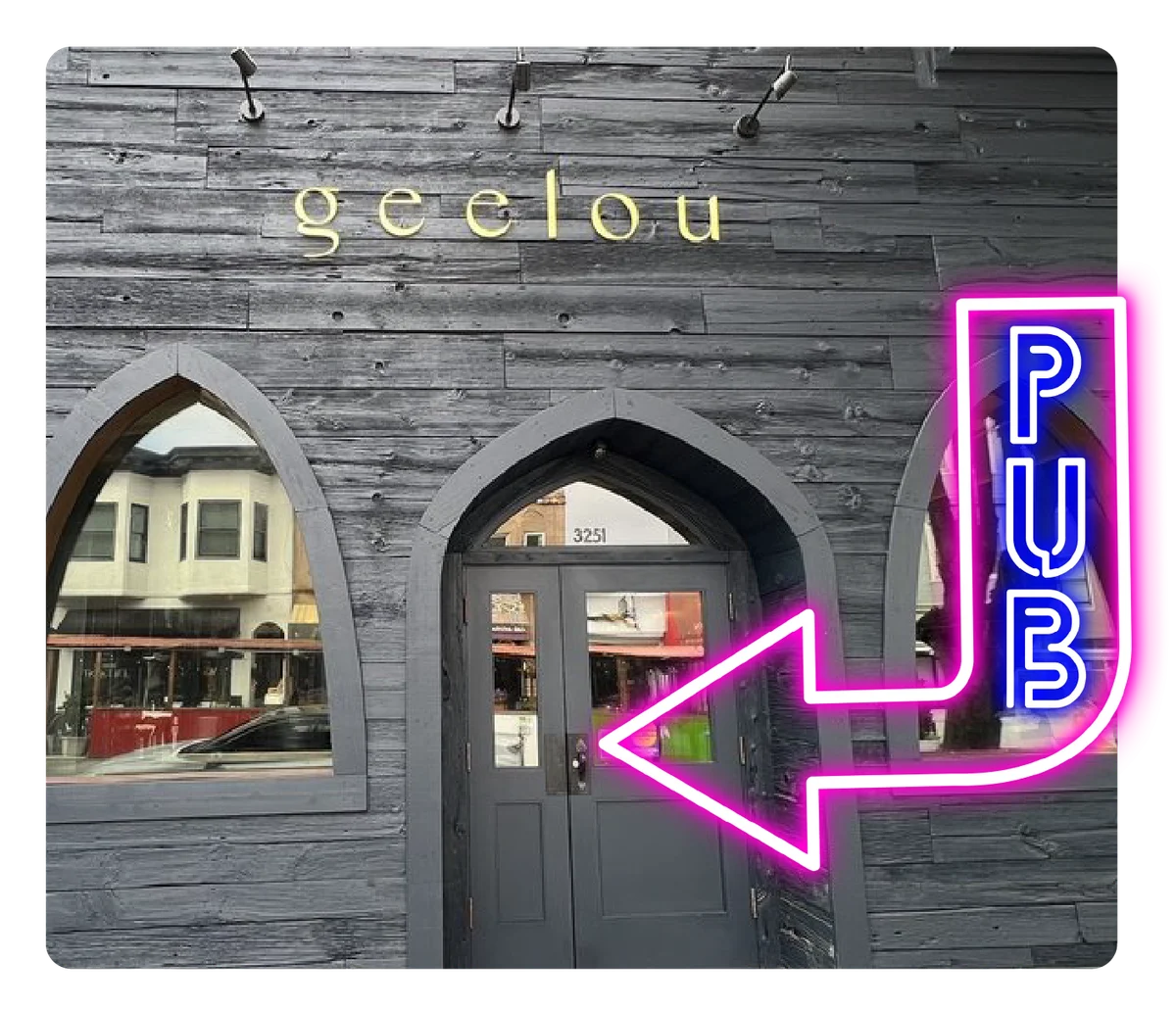 Front of Geelou bar in SA with lead lights effect pub sign