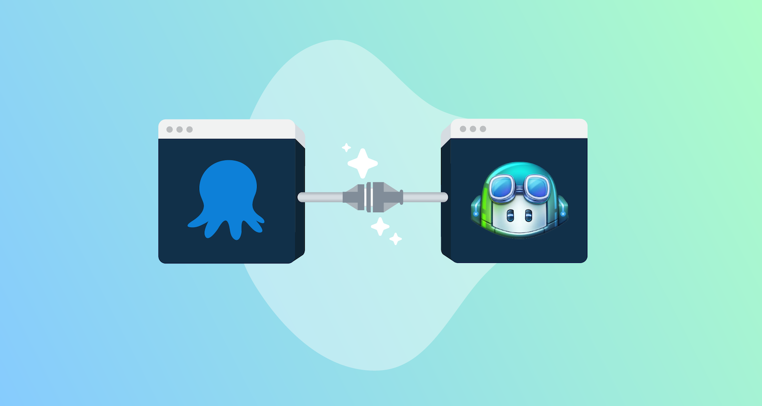 Octopus and GitHub Copilot logo on blue and green gradient background