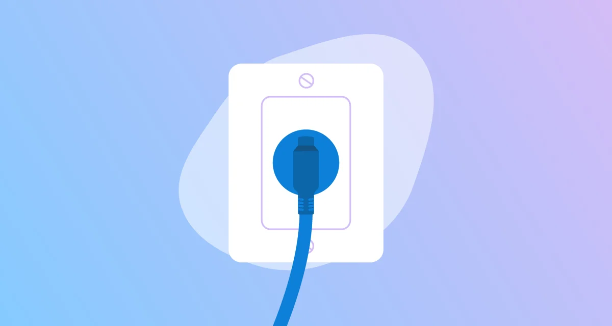 Blue plug in white socket with blue and purple gradient background