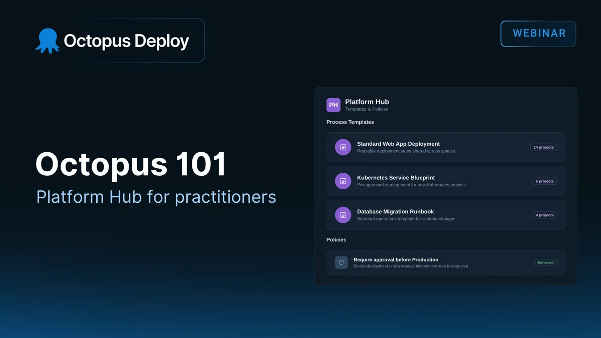 A promotional image for a webinar entitled, "Octopus 101: Platform Hub for practitioners".
