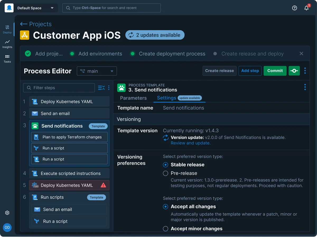 Octopus Deploy UI - Platform Hub Pipelines