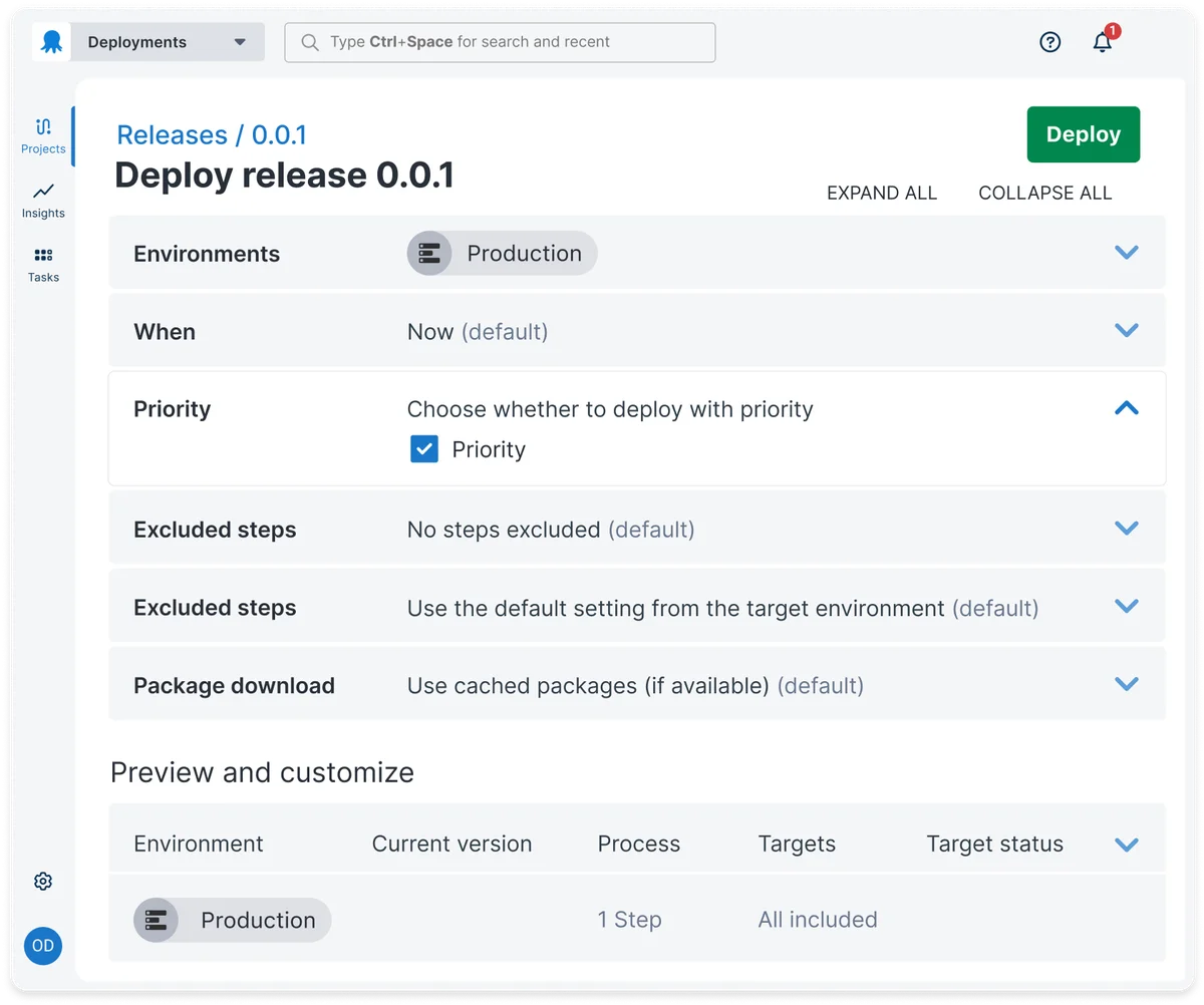 Priority deployments UI