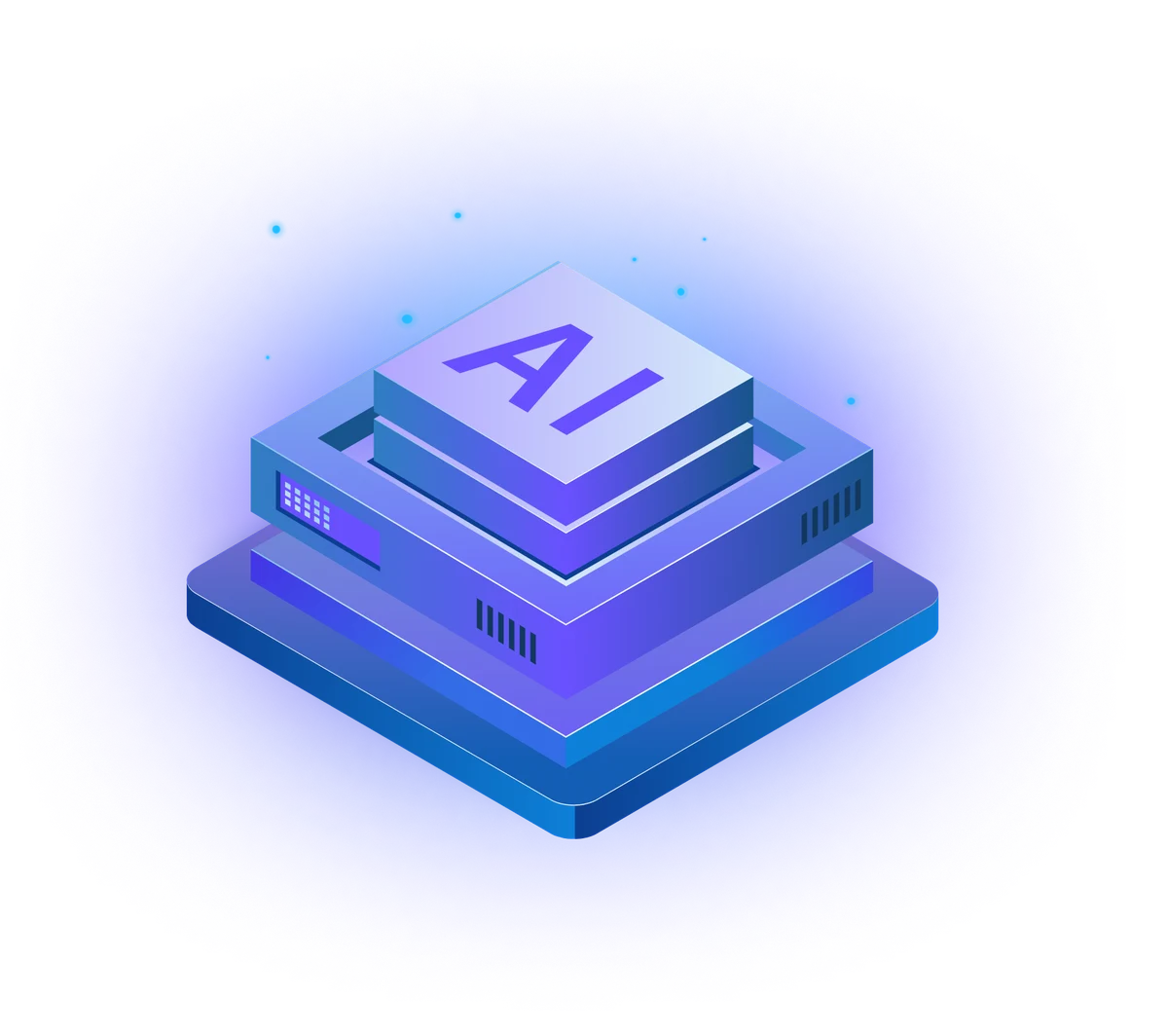 Picture of glowing purple AI machine with stars