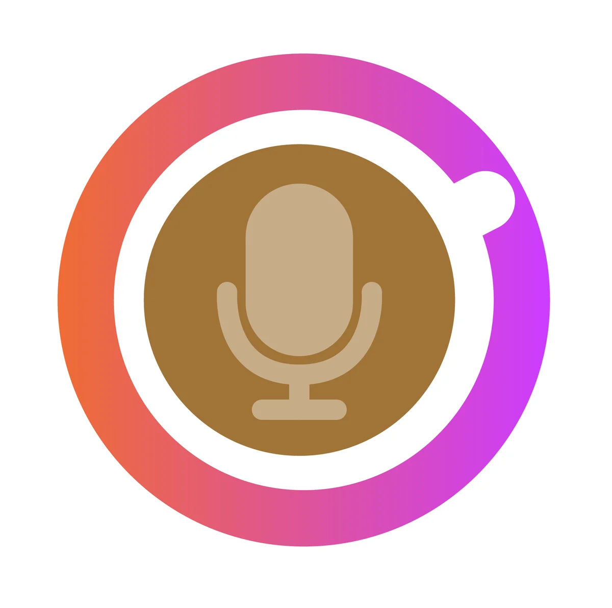 Microphone icon in a circle with a pink and orange gradient