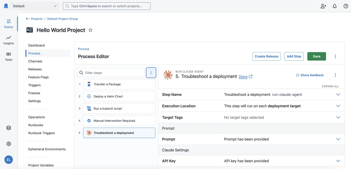 Claude Agent Step in Octopus Deploy process