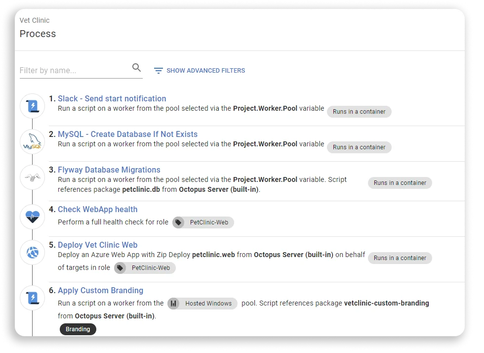 Octopus deployment process screenshot