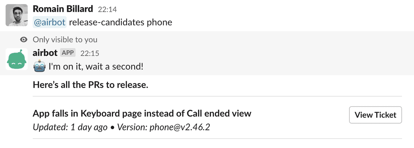 Example of commands via Slack