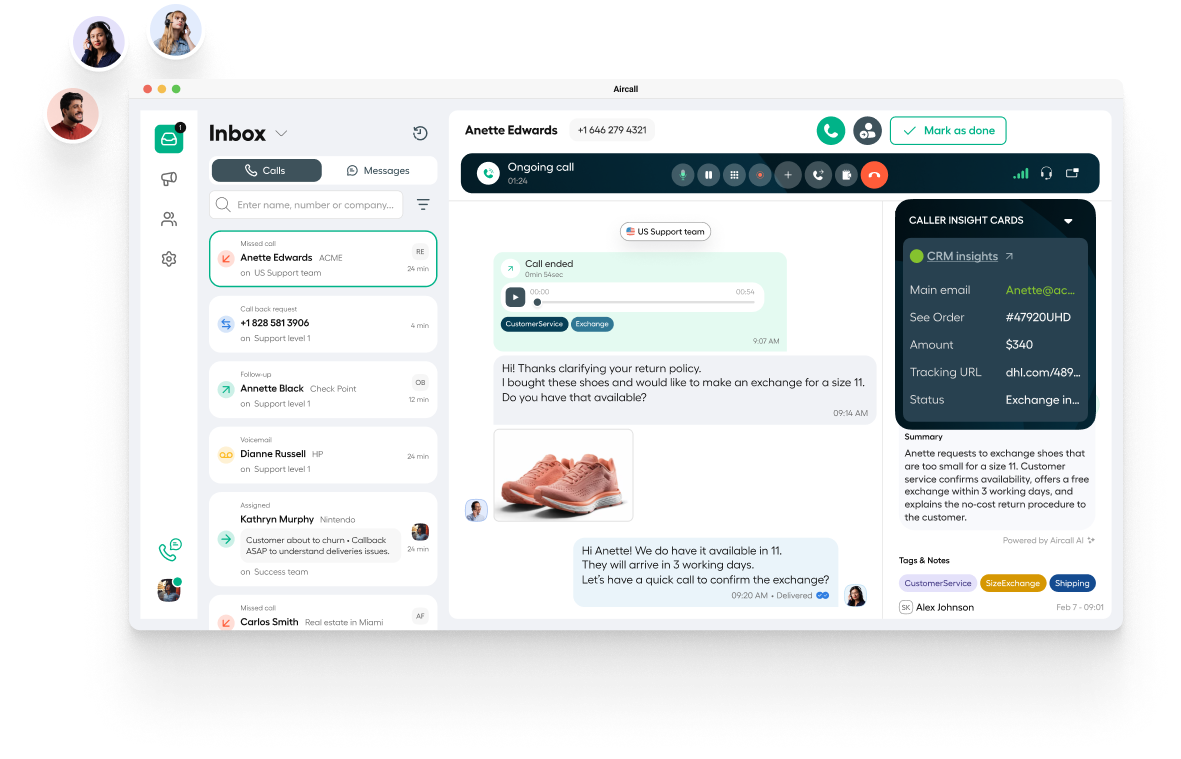 Aircall integrations and API workflow view