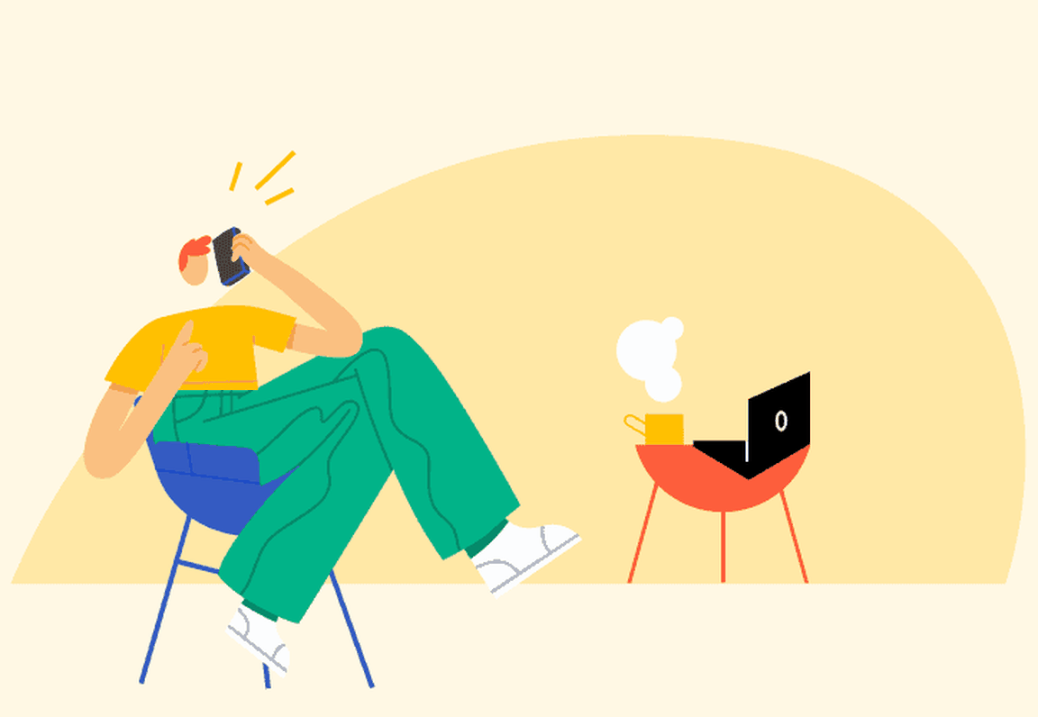 Illustration of a person talking on the phone in front of a yellow background