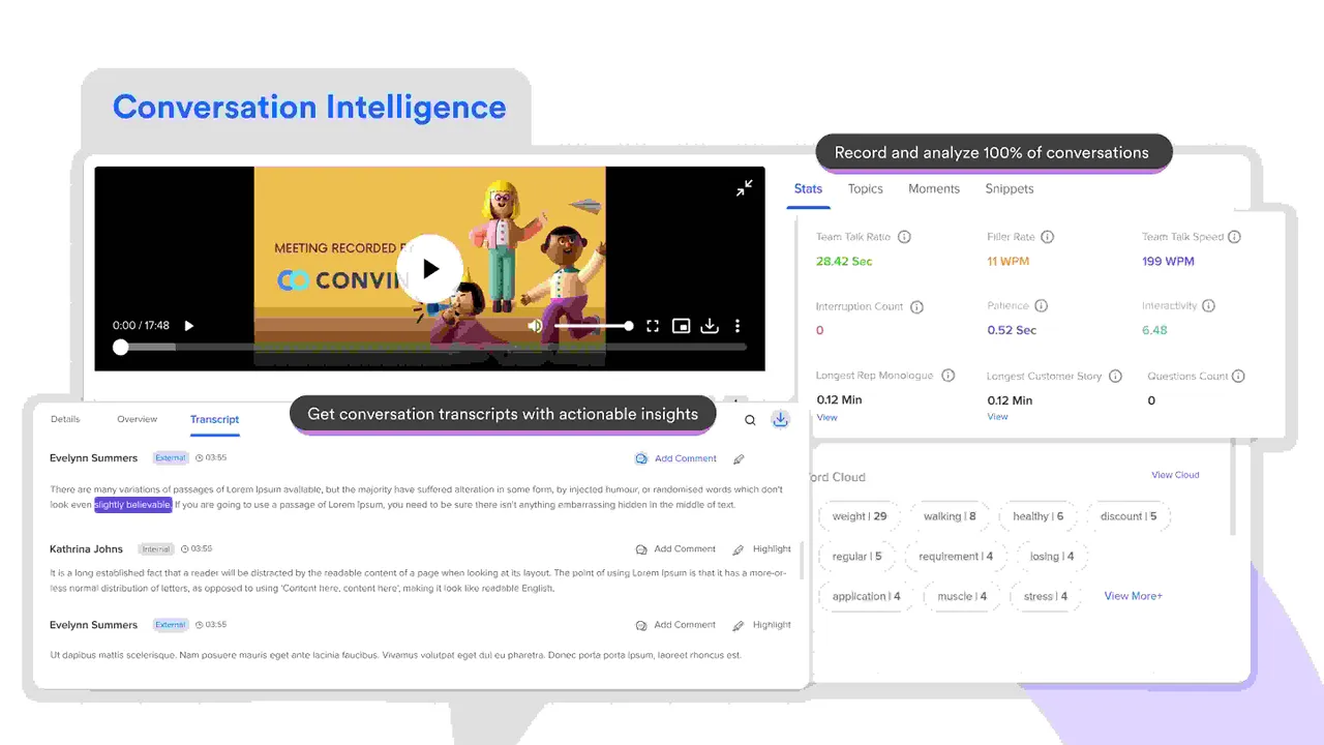 Convin’s conversation intelligence features give you accurate transcripts with actionable insights.