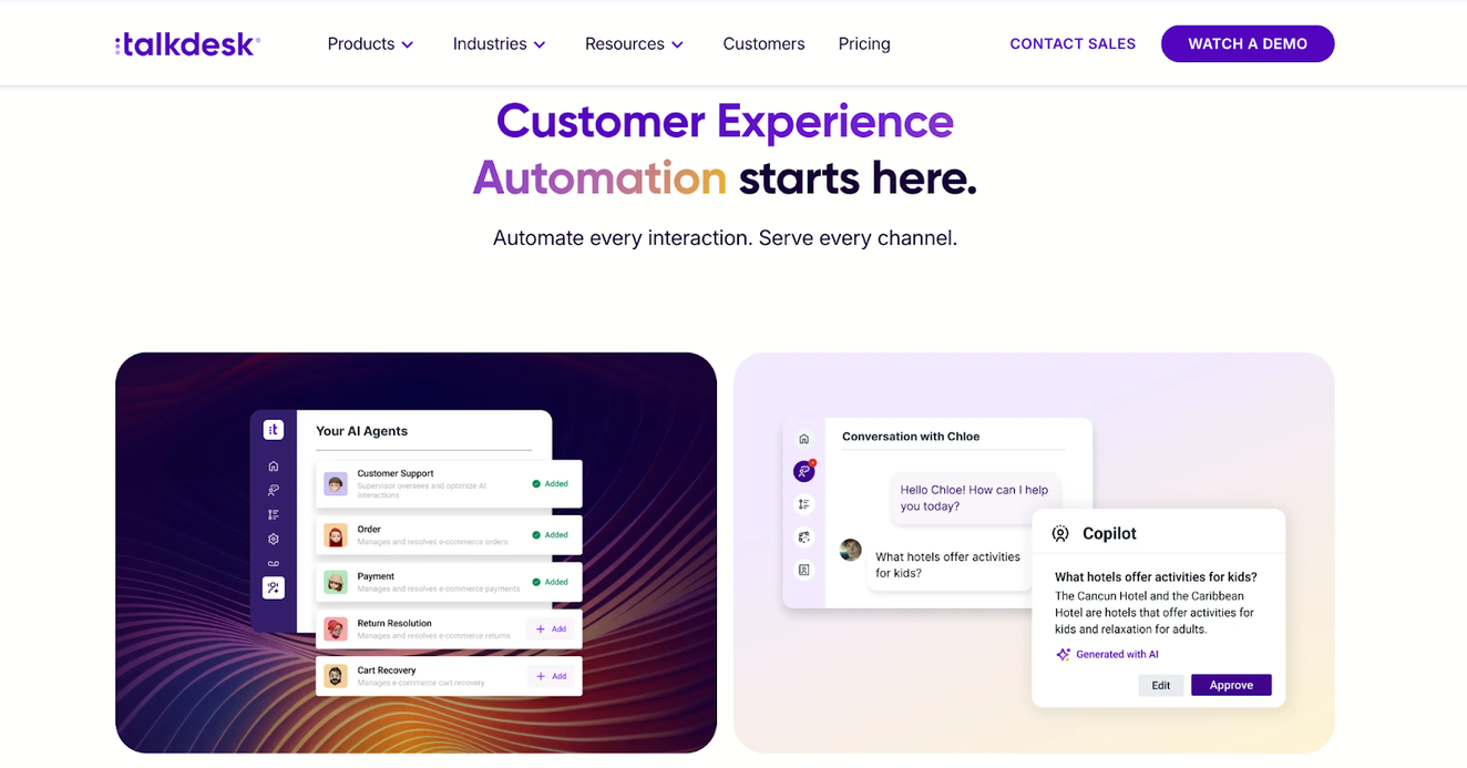 Talkdesk exploite les fonctionnalités de routage alimenté par l'IA, les agents virtuels et l'assistance en temps réel pour les agents afin de rationaliser les opérations et d'améliorer l'expérience client.