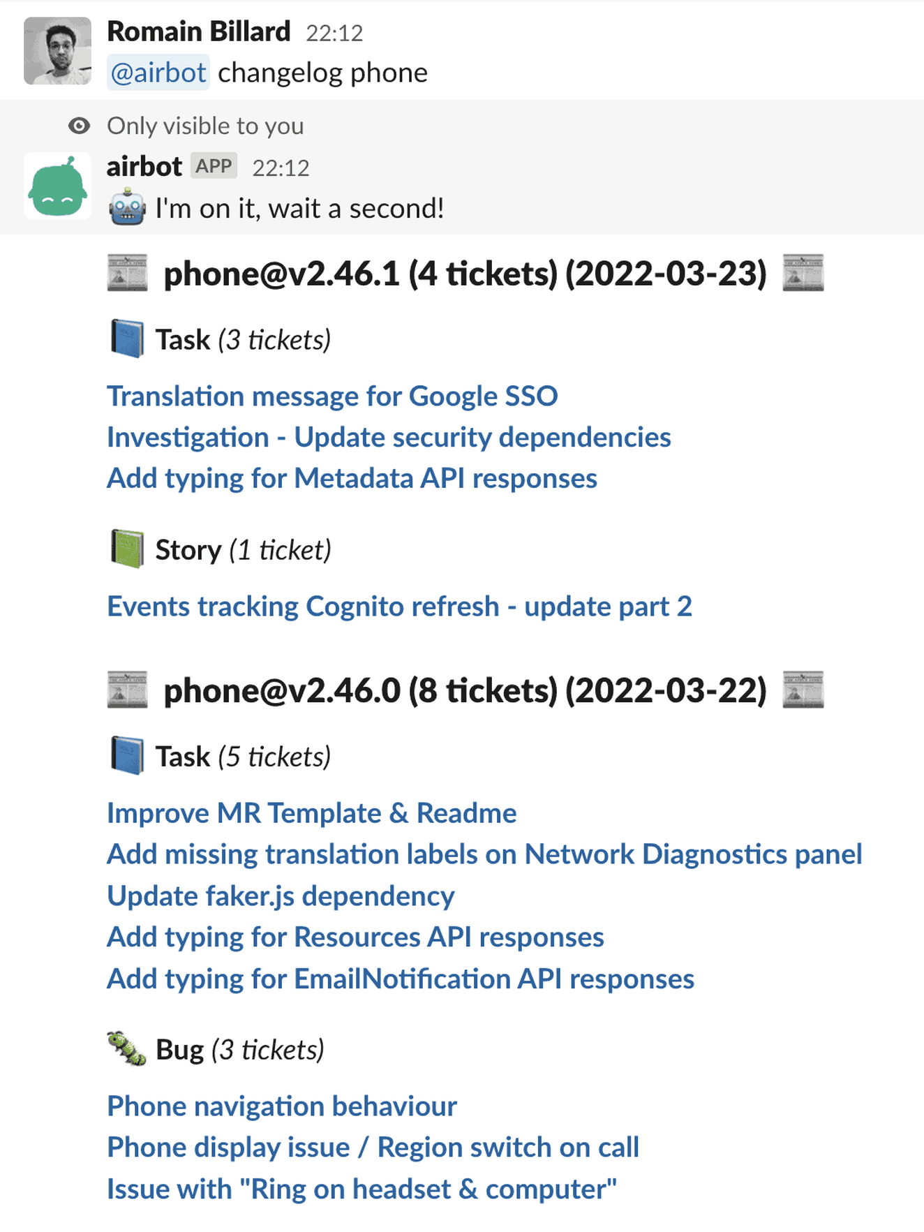 Example of commands via Slack