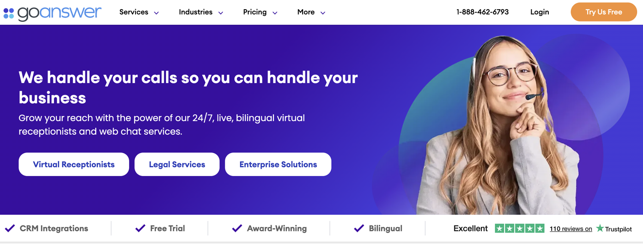 Go Answer virtual receptionist website