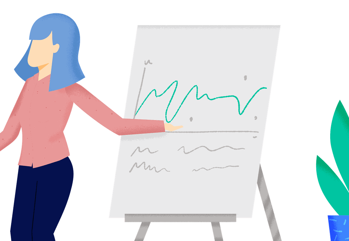 woman pointing at graph