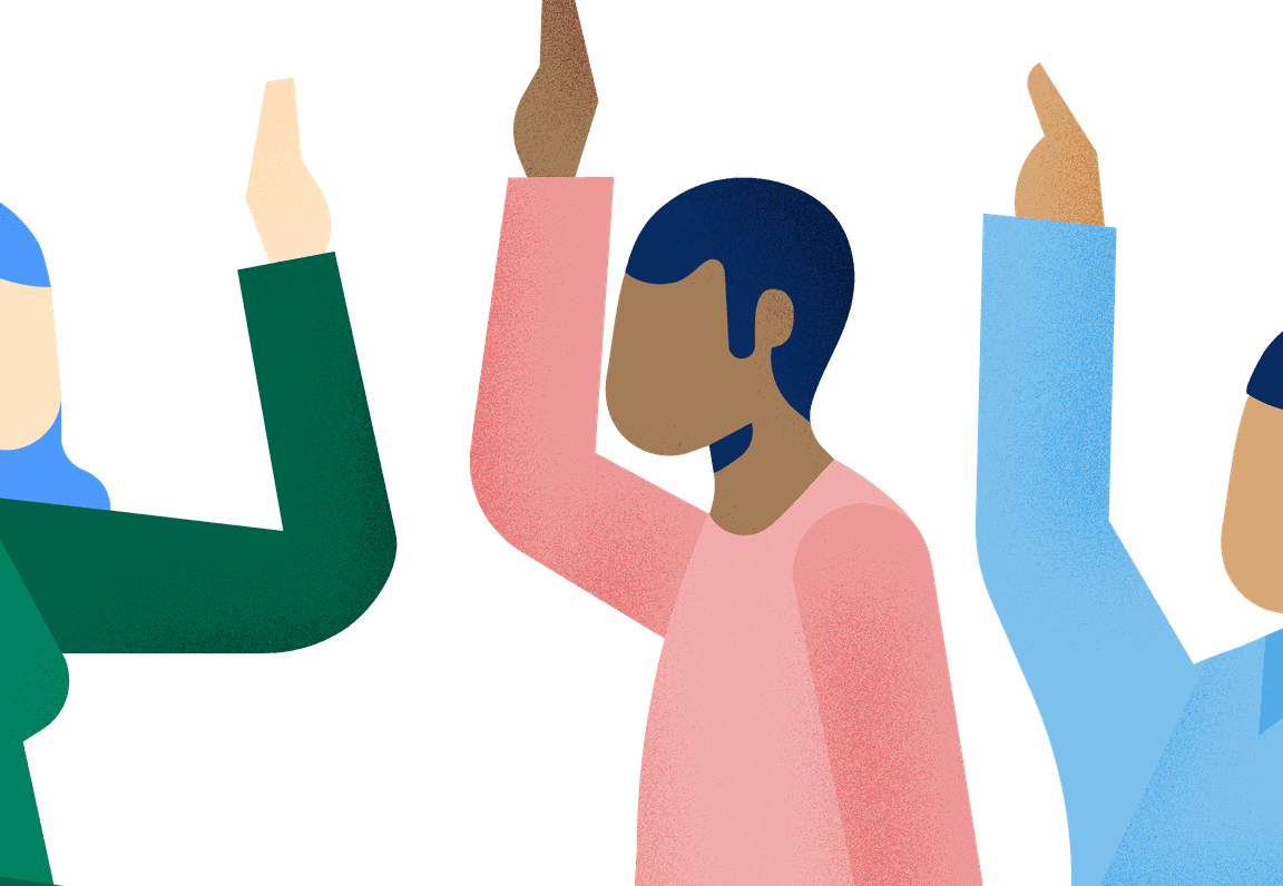 employees raising hands