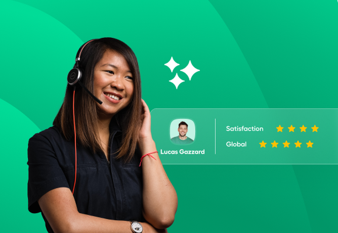 woman in a call being rated with stars on empathy in customer service