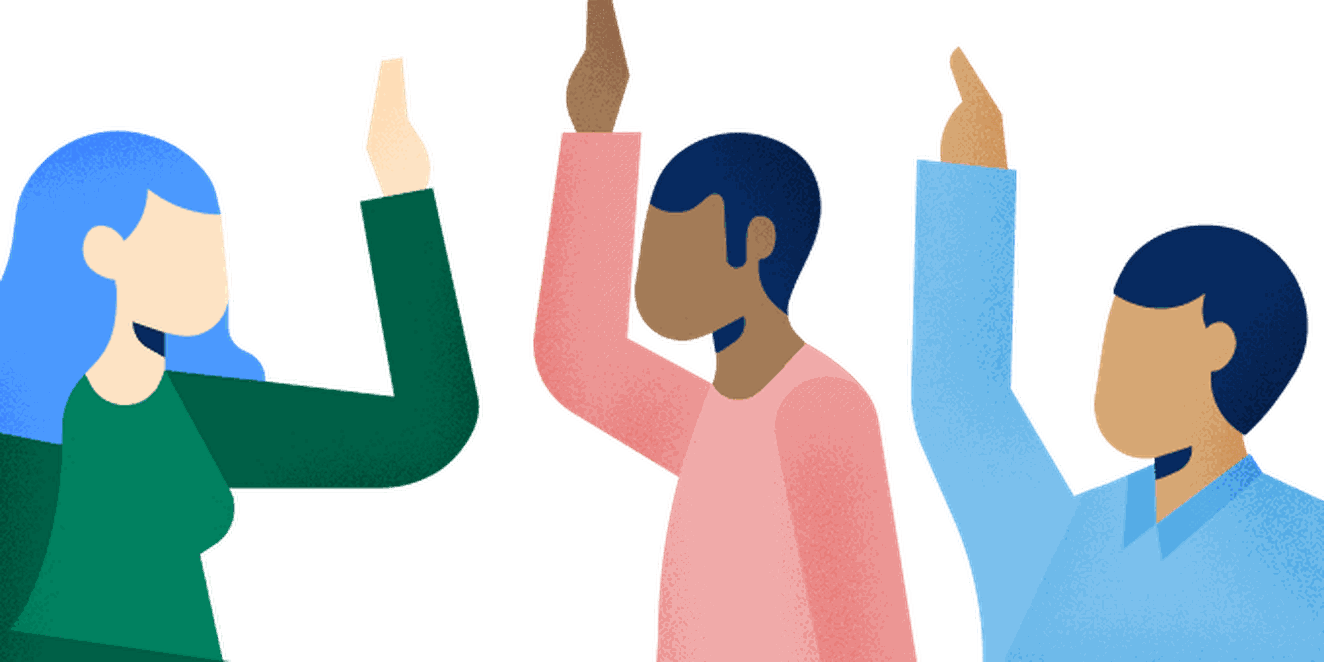 employees raising hands