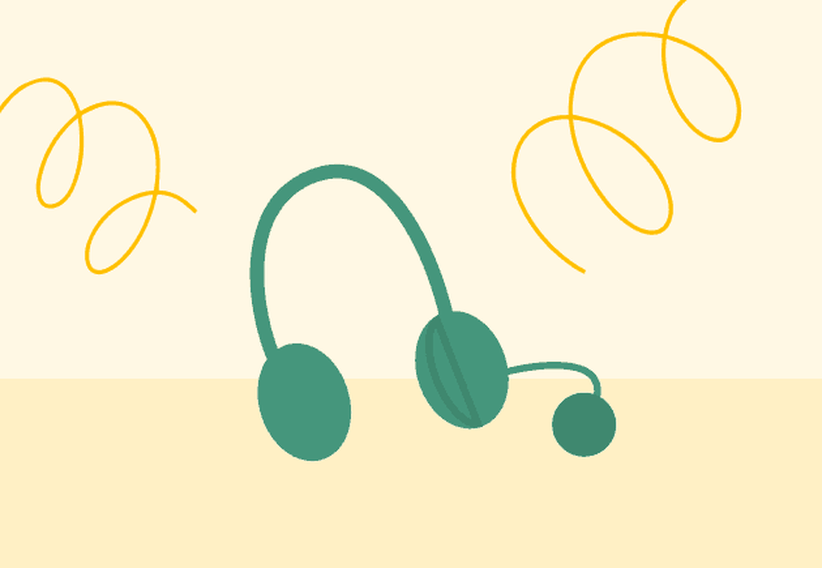 Illustration of green headset on a yellow background
