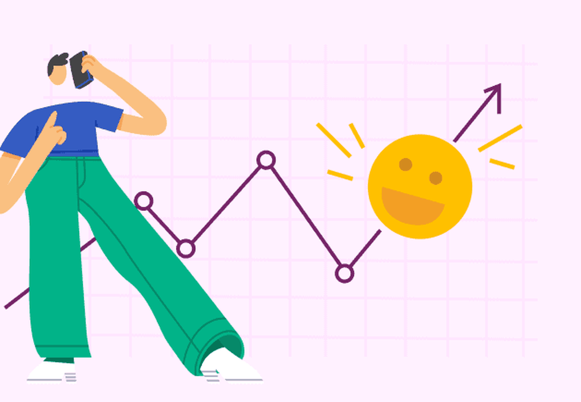 Illustration of a person on the phone standing in front of a graph
